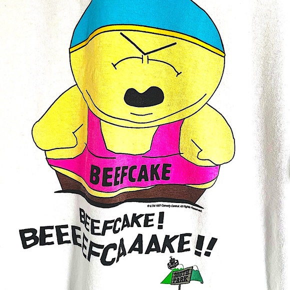 Vintage 1997 Comedy Central South Park Cartman Beefcake Short Sleeve Tee Shirt